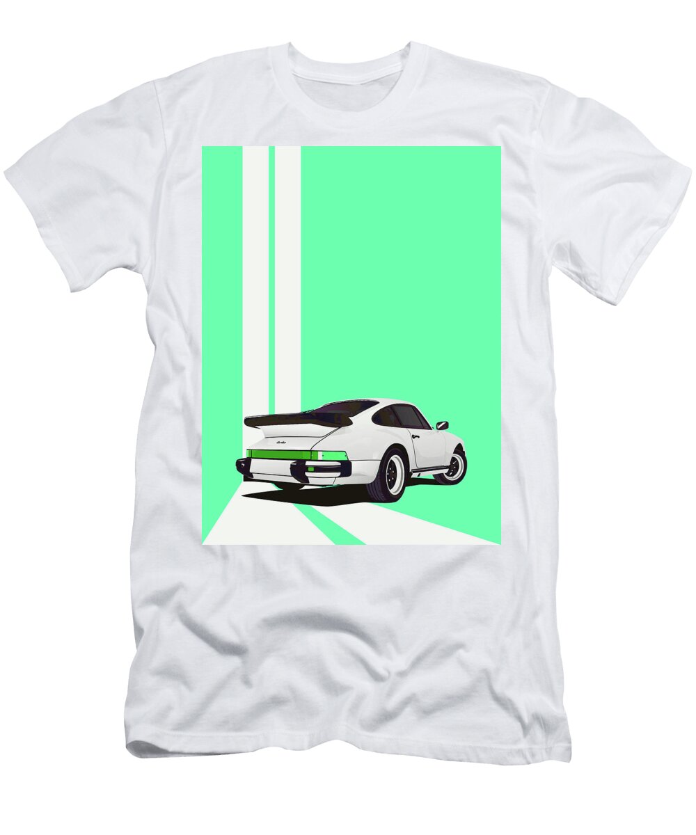 16 Porsche 911 930 Classic Poster Green Background Thespeedart T-Shirt