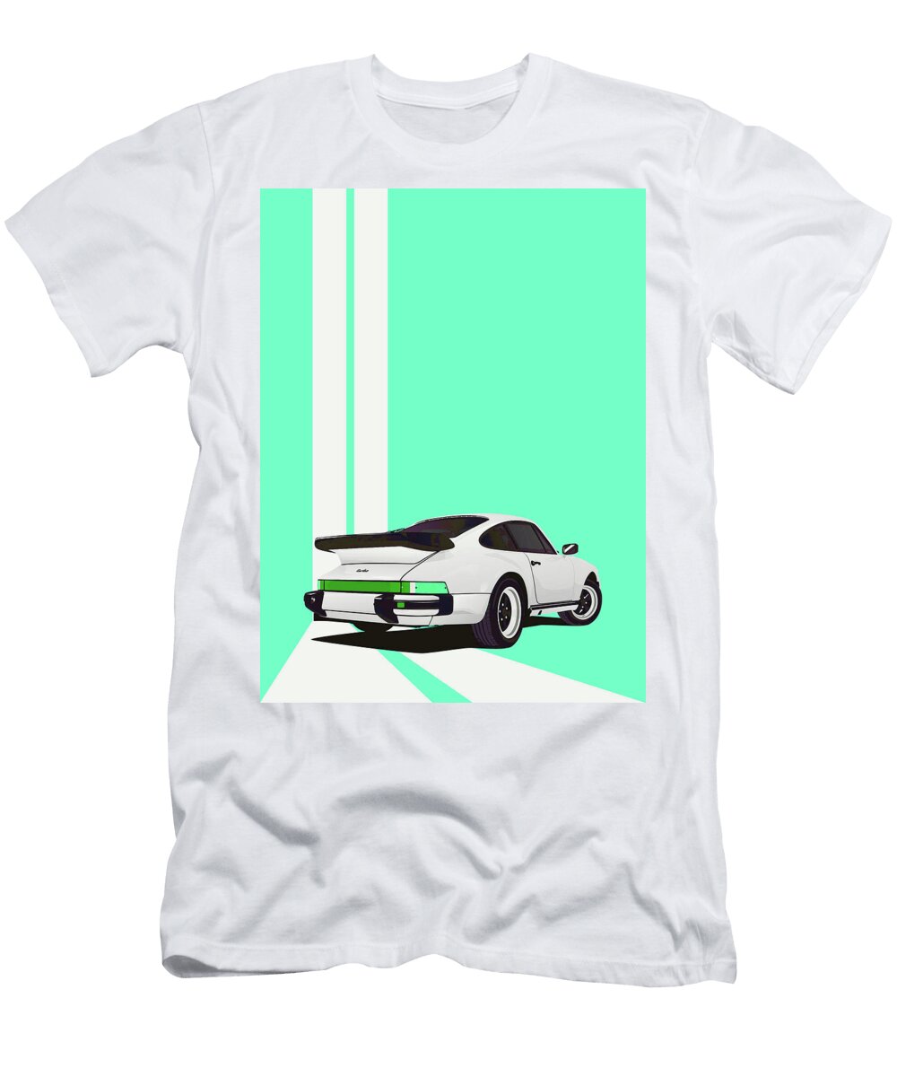 17 Porsche 911 930 Classic Poster Green Background Thespeedart T-Shirt