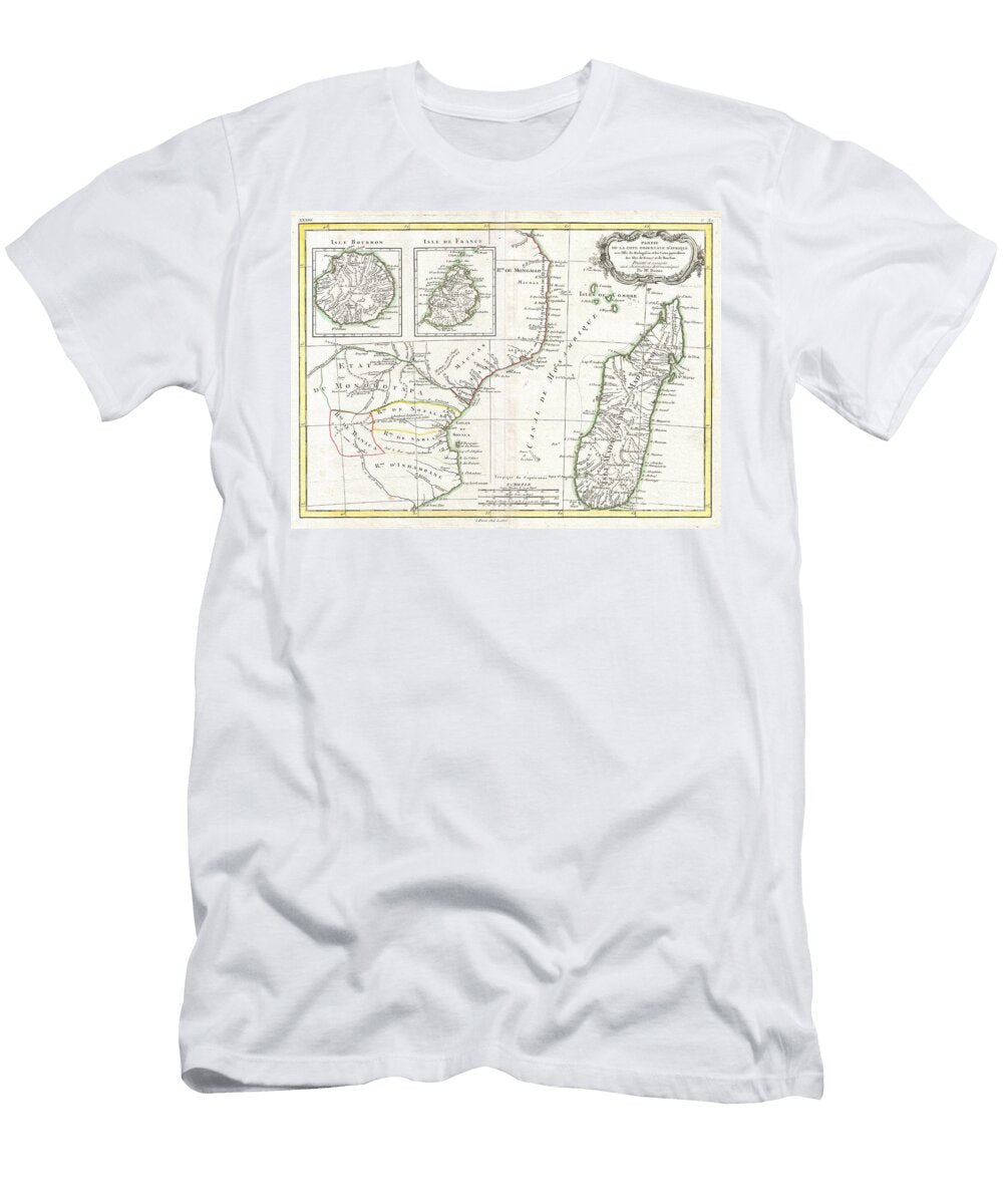 1770 Bonne Map of East Africa Madagascar Isle Bourbon and Mauritius Paul Fearn T-Shirt