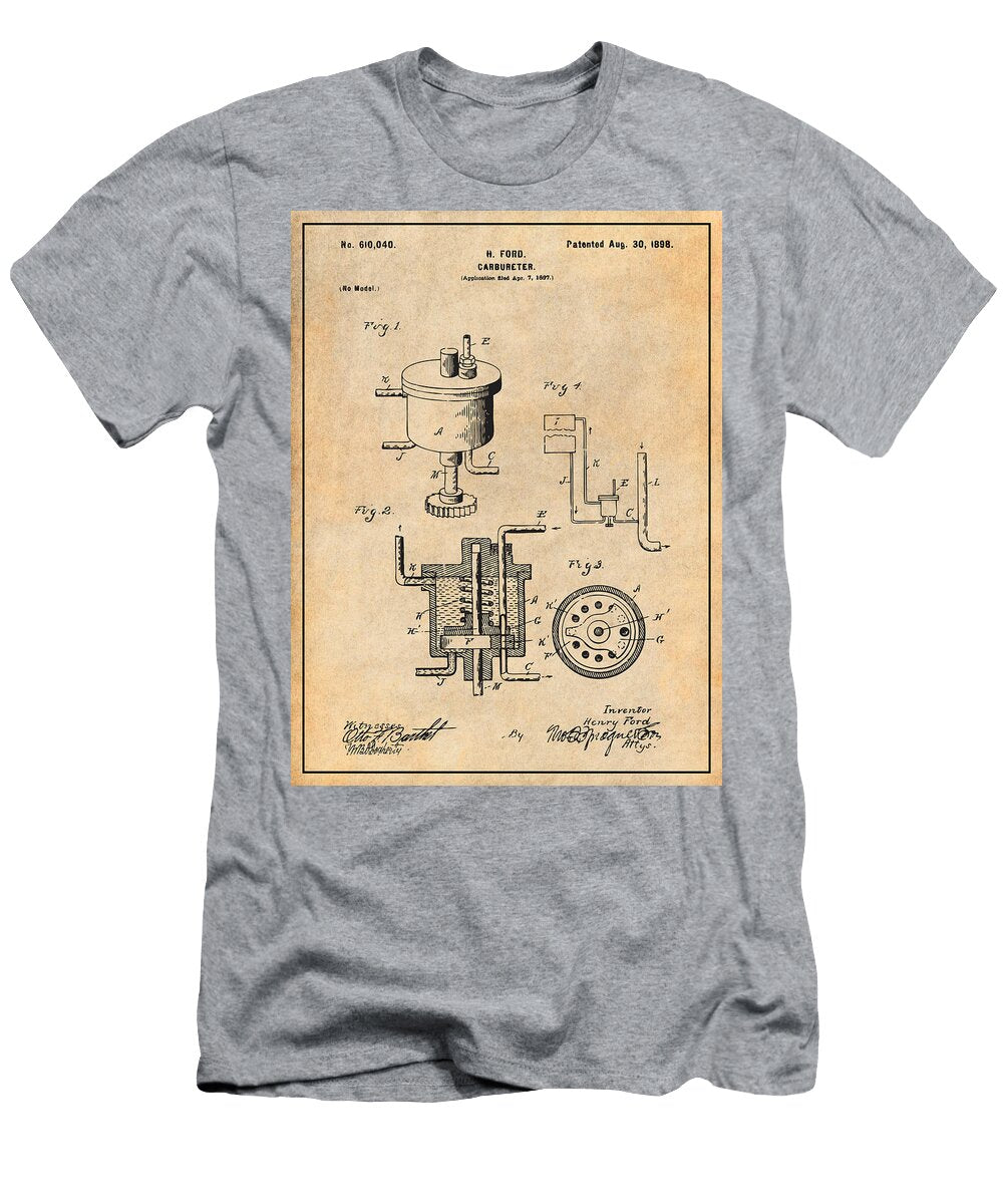 1897 Henry Ford Carburetor Antique Paper Patent Print Greg Edwards T-Shirt