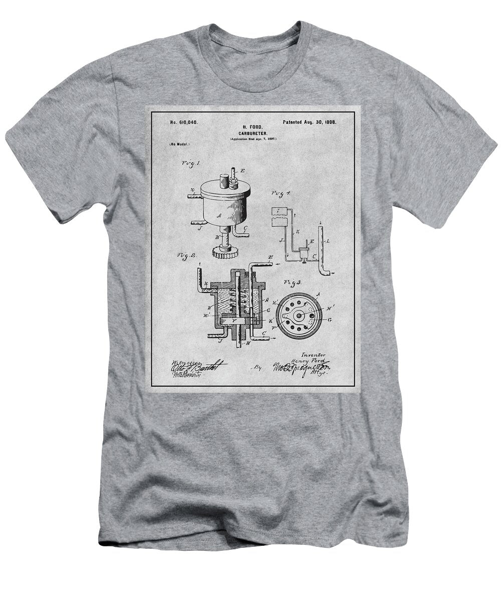 1897 Henry Ford Carburetor Gray Patent Print Greg Edwards T-Shirt