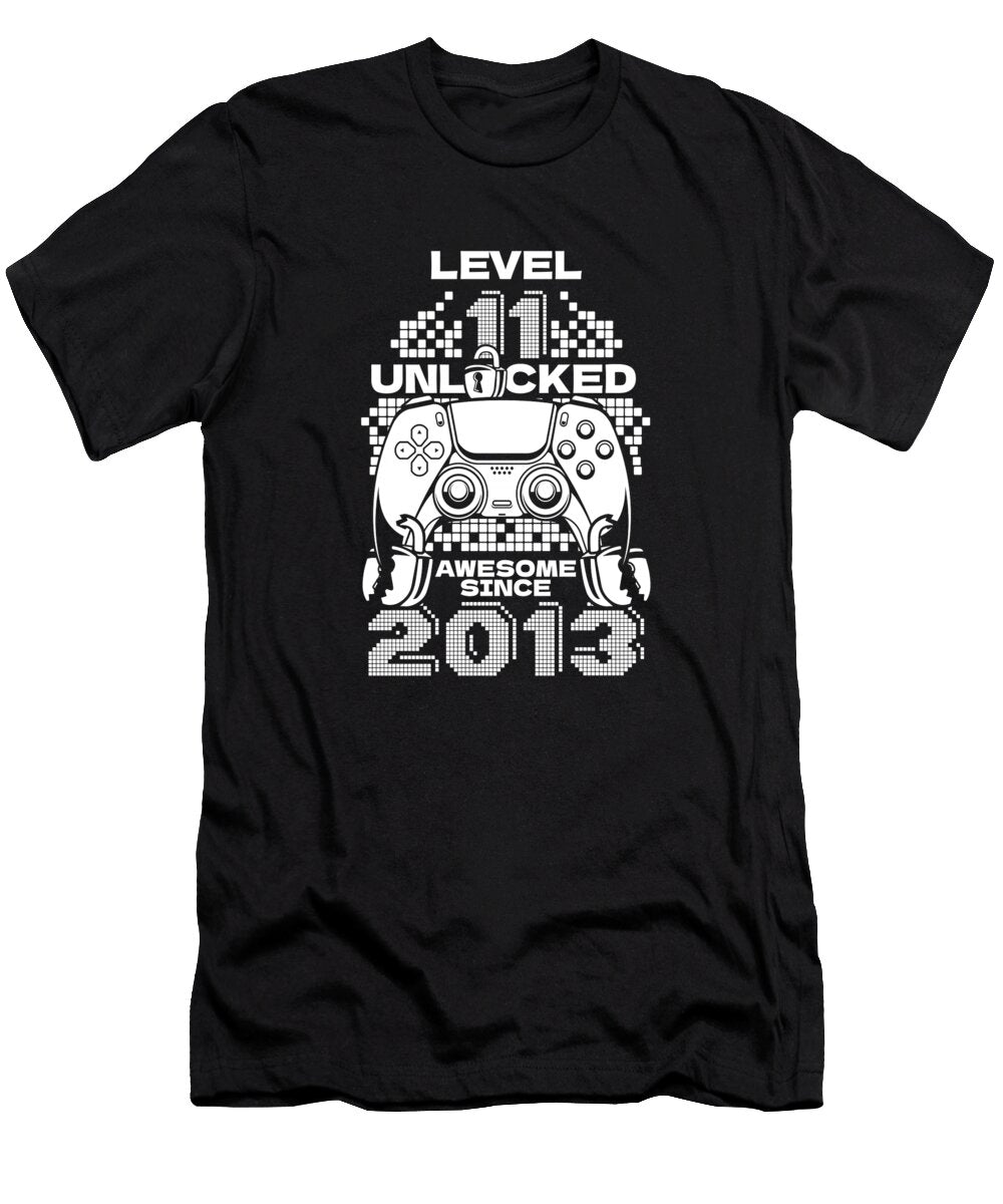 19 Gaming 11th Birthday Year Old Gamer Level 11 Unlocked Crazy Squirrel T-Shirt