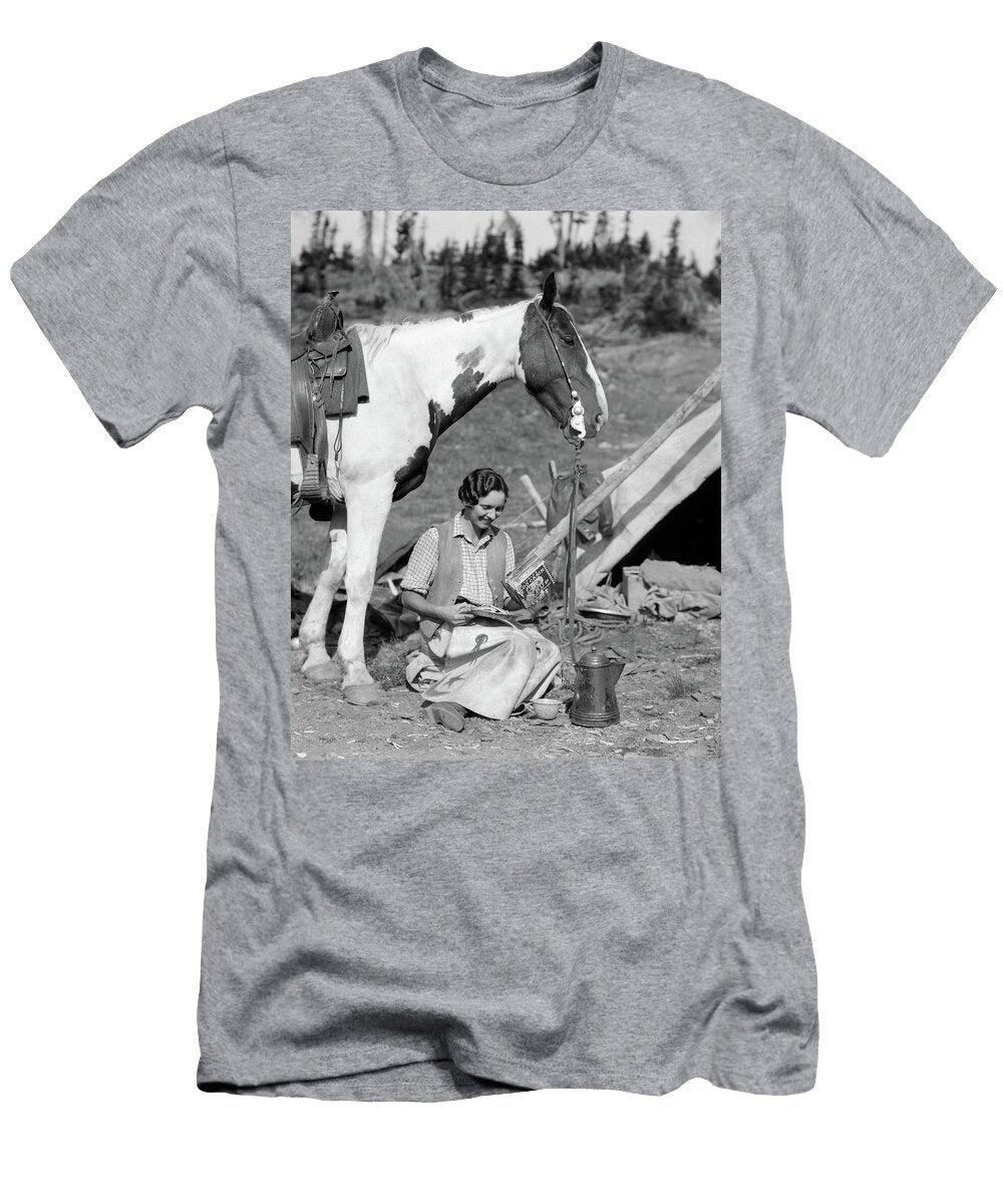 1920s Woman Sitting By Tent Next Vintage Images T-Shirt