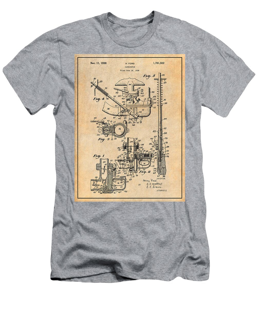 1928 Henry Ford Carburetor Antique Paper Patent Print Greg Edwards T-Shirt