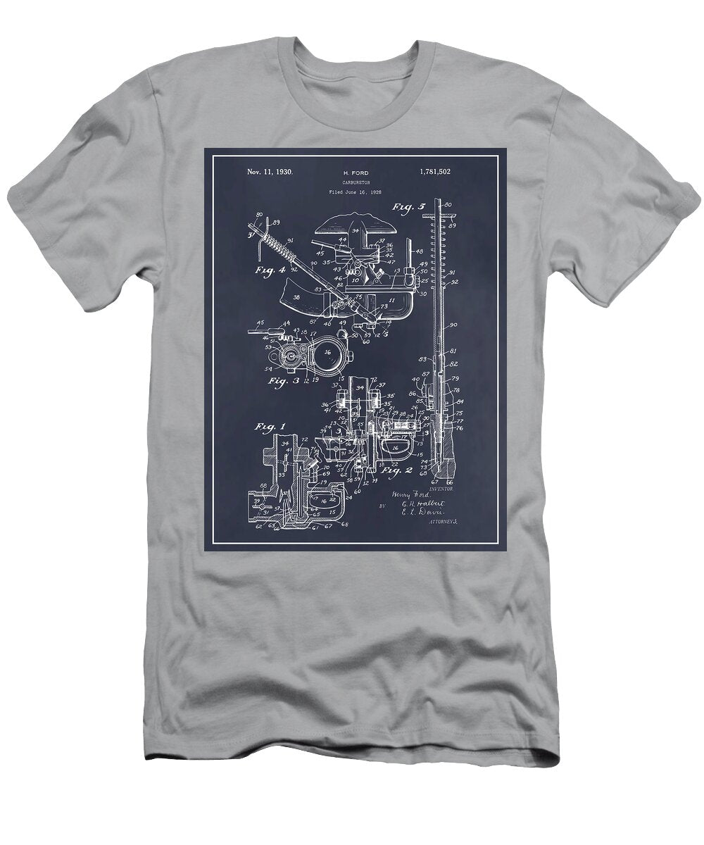 1928 Henry Ford Carburetor Blackboard Patent Print Greg Edwards T-Shirt