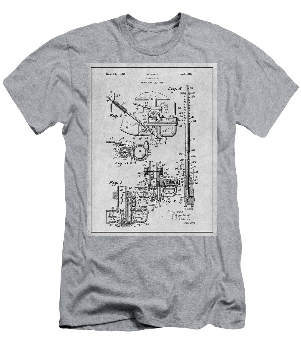 1928 Henry Ford Carburetor Gray Patent Print Greg Edwards T-Shirt