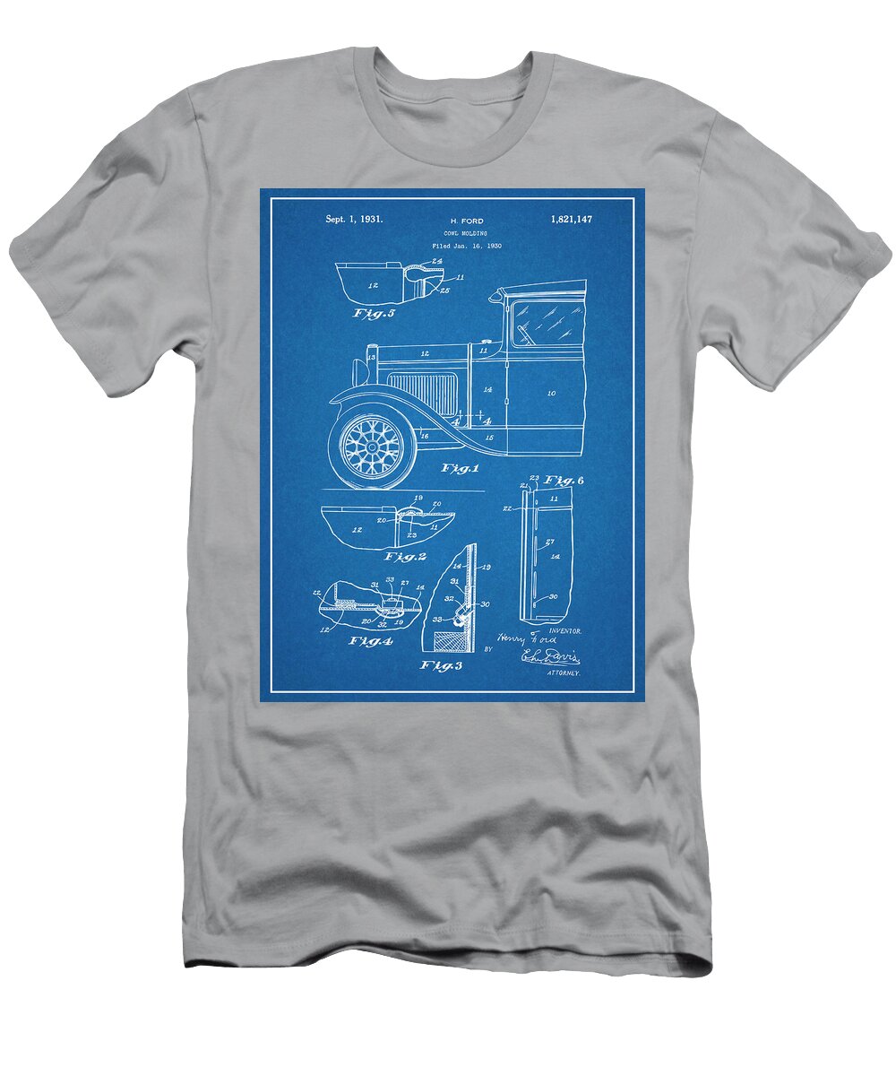 1930 Henry Ford Cowl Blueprint Patent Print Greg Edwards T-Shirt