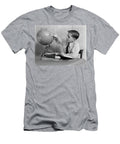 1930s 1940s Young Boy Studying with Books and World Globe Pointing to South America Panoramic Images T-Shirt