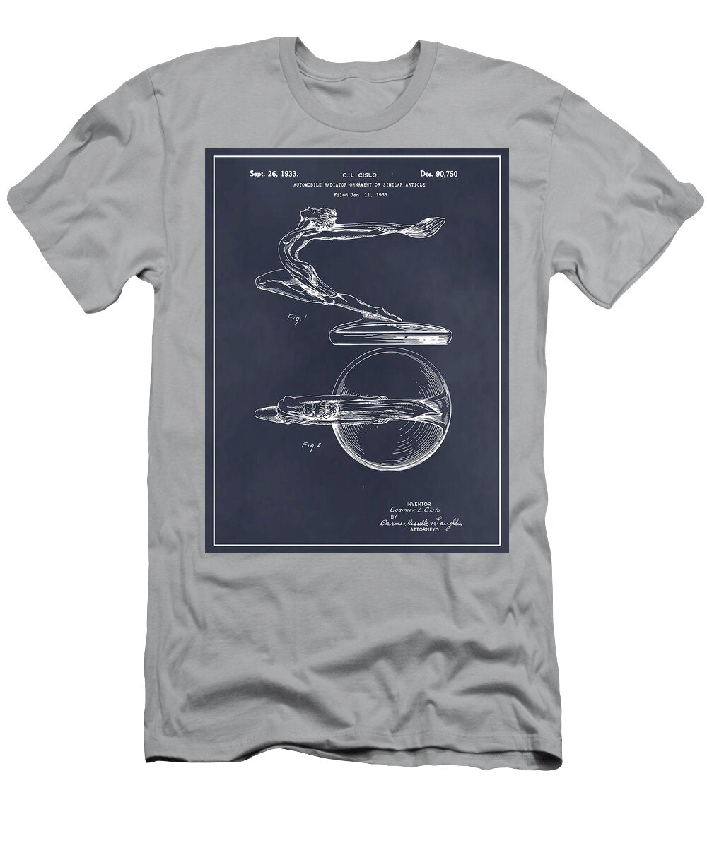 1933 Buick Hood Ornament Blackboar Patent Print Greg Edwards T-Shirt