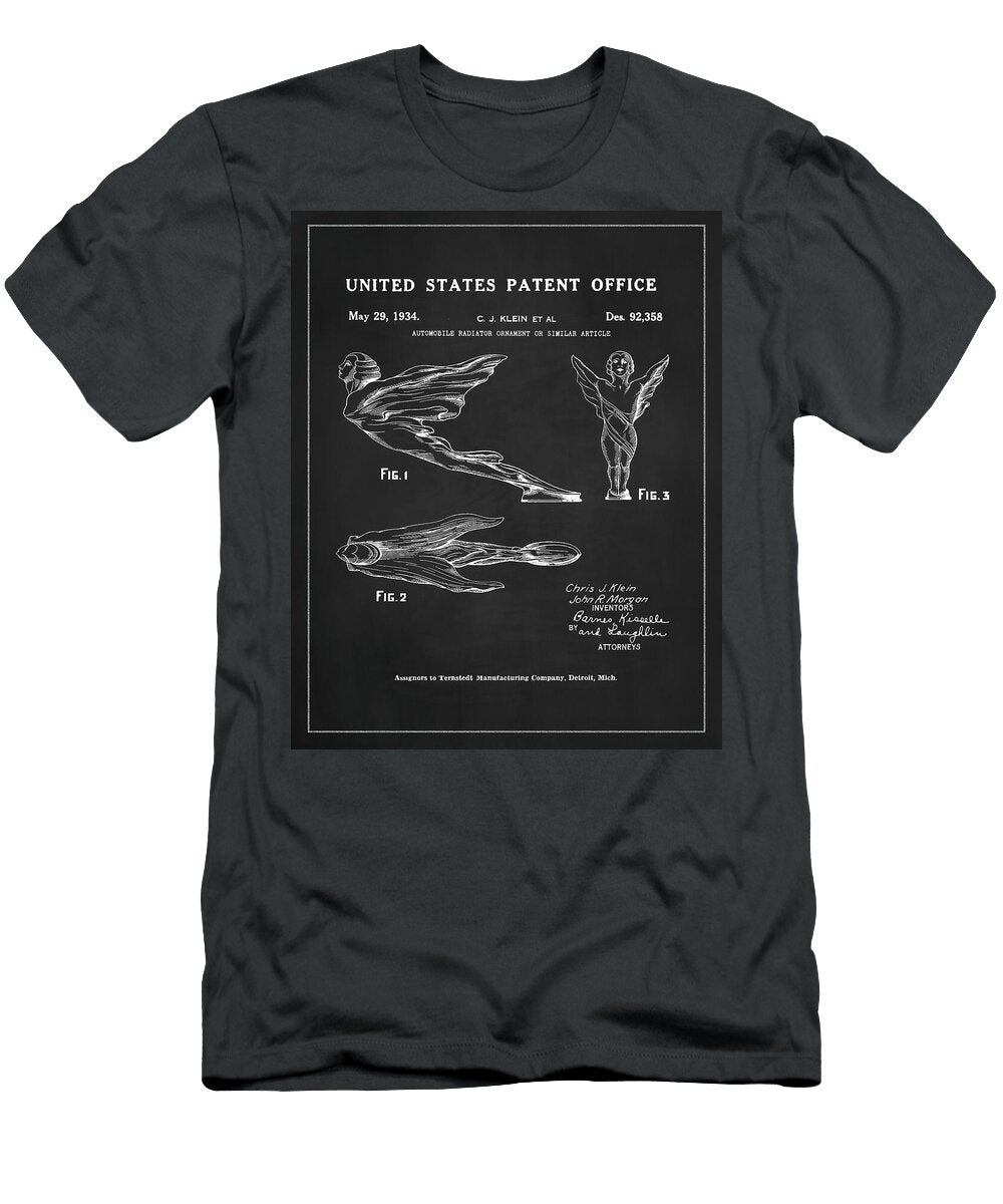 1934 Winged Goddess Hood Ornament Patent Drawing Dale Kincaid T-Shirt