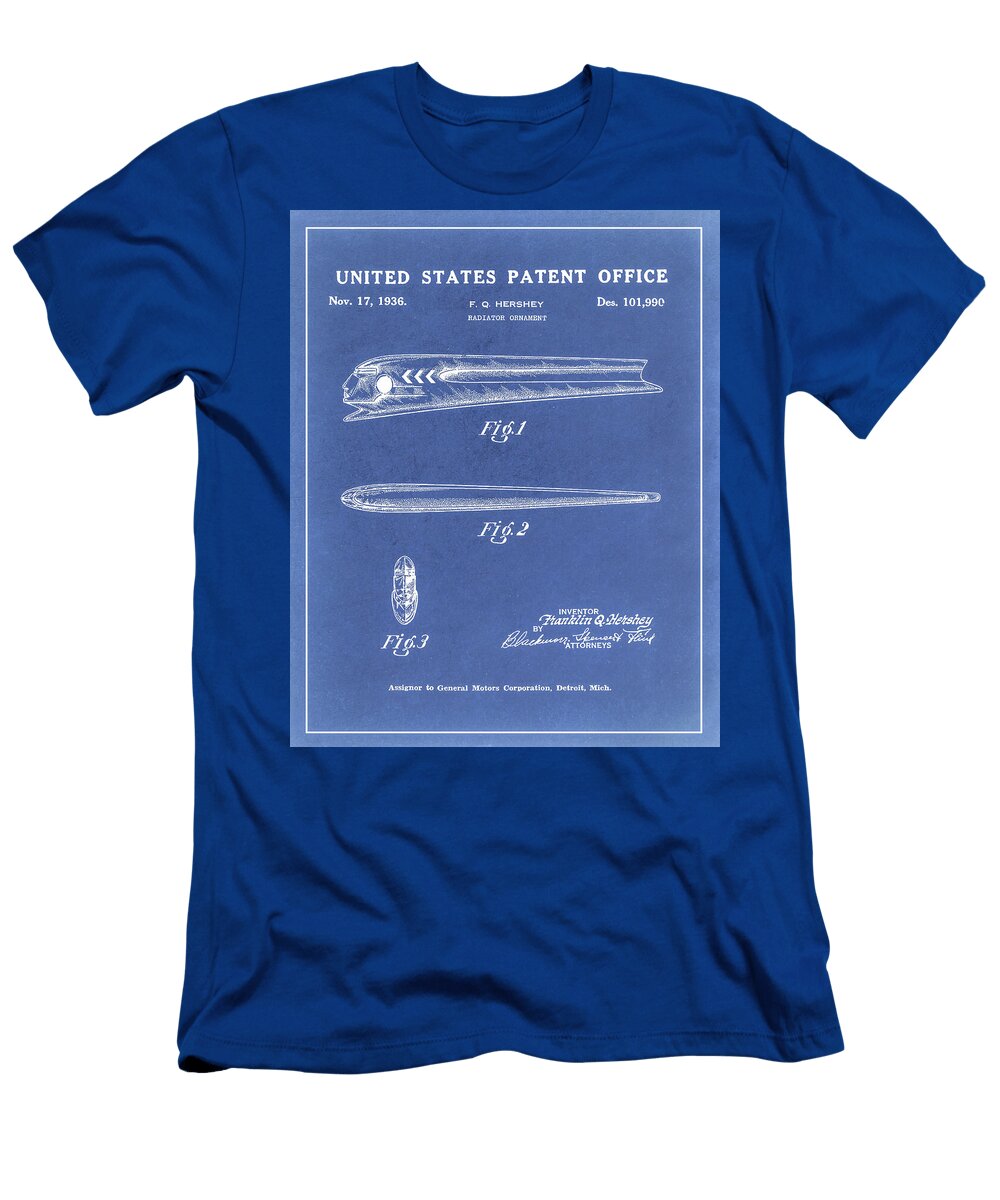 1936 Pontiac 6 Cylinder Hood Ornament Blueprint Dale Kincaid T-Shirt