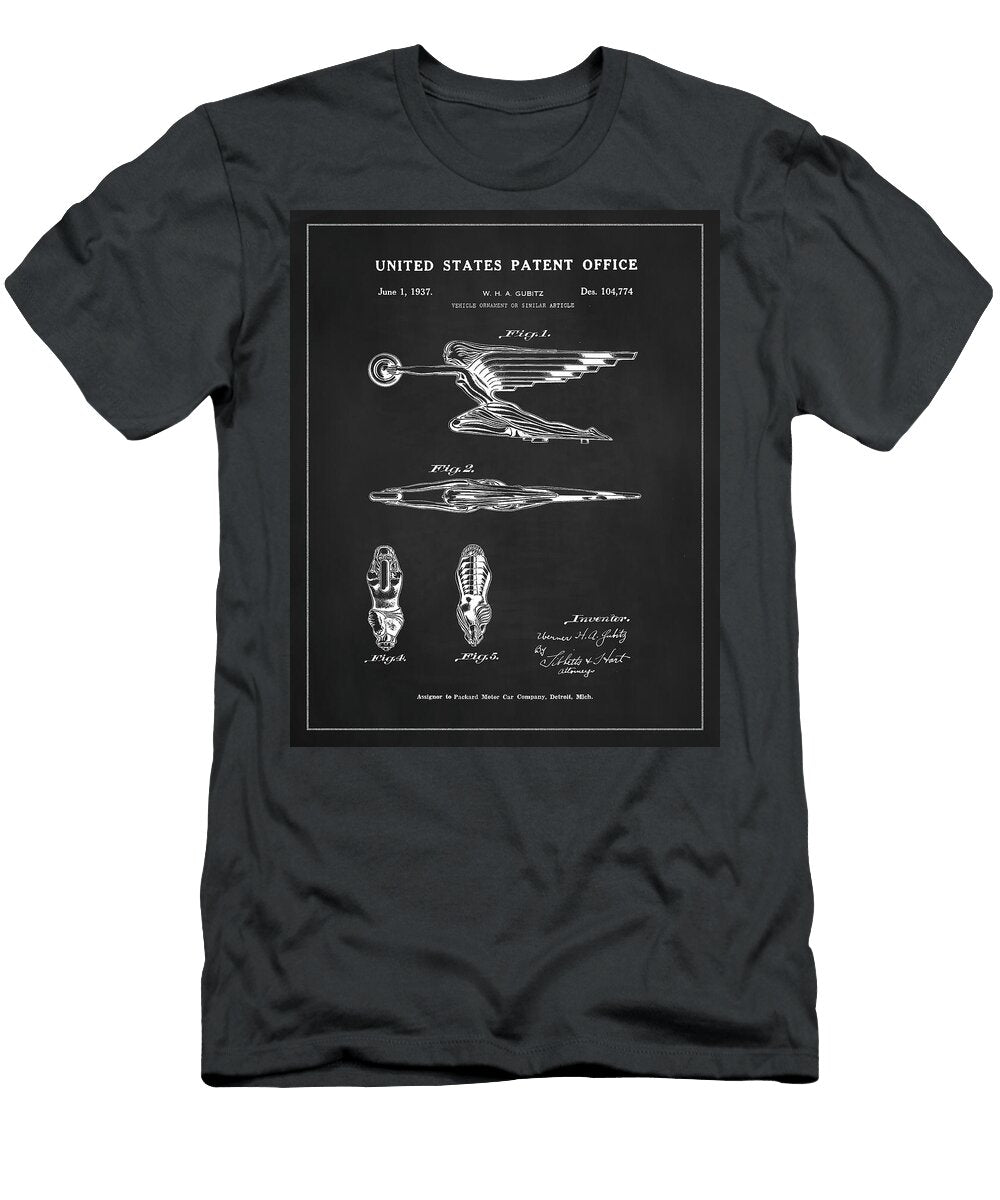 1937 Packard Goddess of Speed Hood Ornament Patent Drawing Dale Kincaid T-Shirt