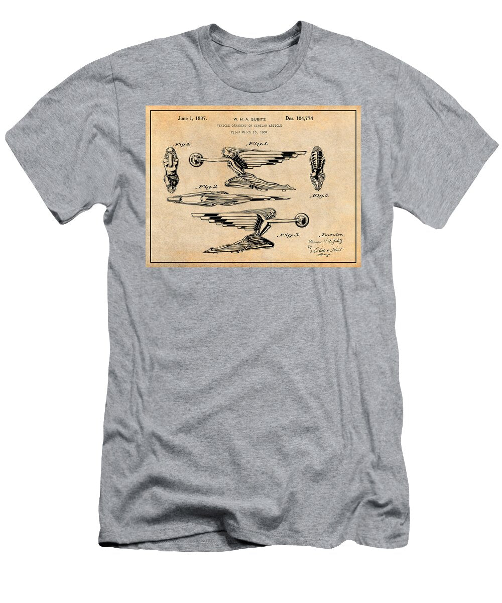 1937 Pontiac Radiator Cap Hood Ornament Antique Paper Patent Print Greg Edwards T-Shirt