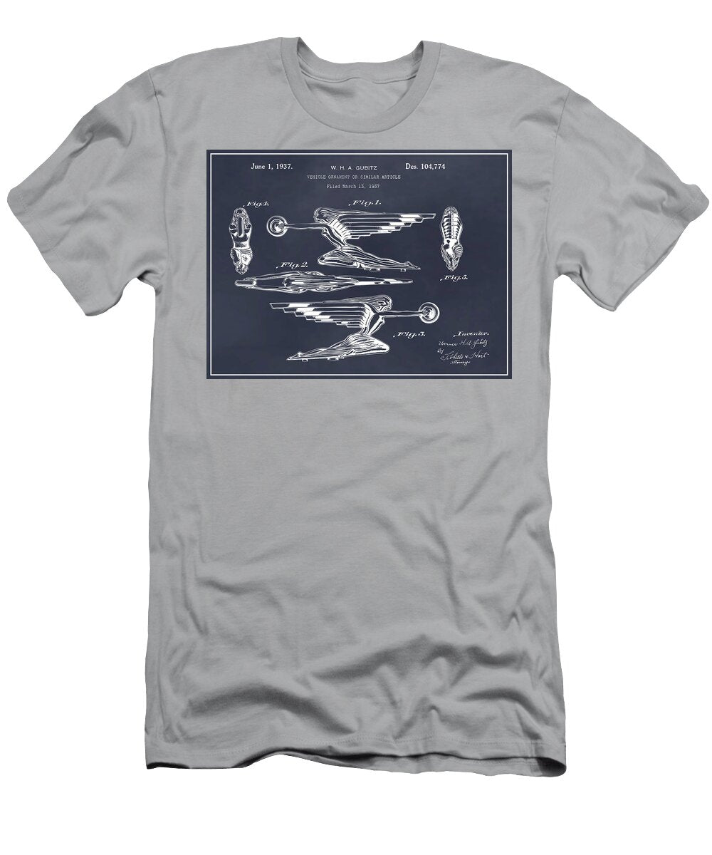 1937 Pontiac Radiator Cap Hood Ornament Blackboard Patent Print Greg Edwards T-Shirt