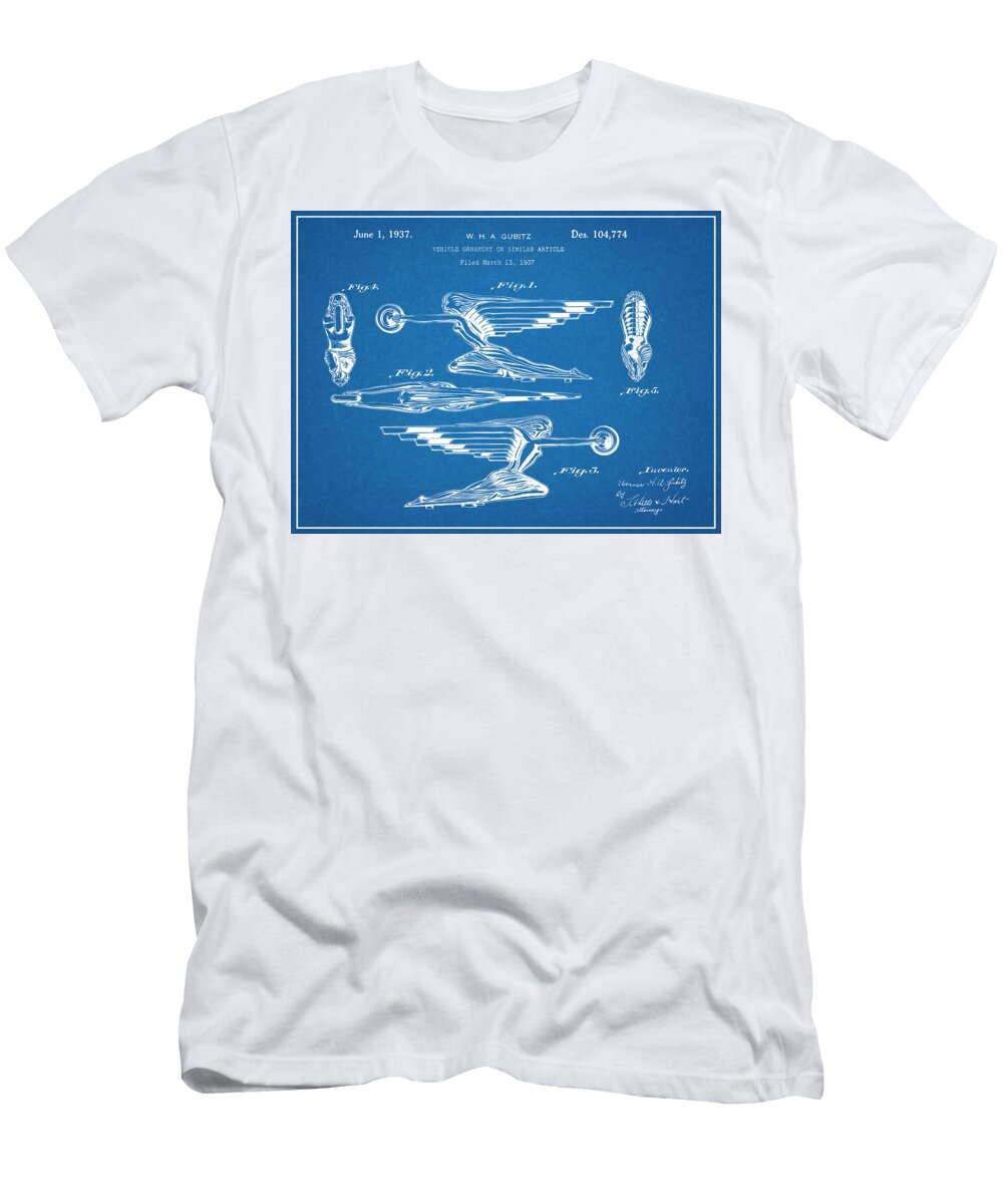 1937 Pontiac Radiator Cap Hood Ornament Blueprint Patent Print Greg Edwards T-Shirt