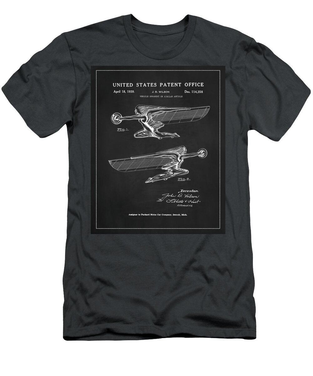 1939 Packard Goddess of Speed Hood Ornament Patent Drawing Dale Kincaid T-Shirt