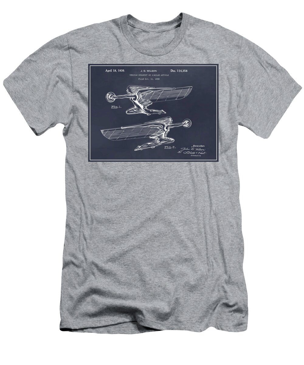 1939 Packard Radiator Cap Hood Ornament Blackboard Patent Print Greg Edwards T-Shirt