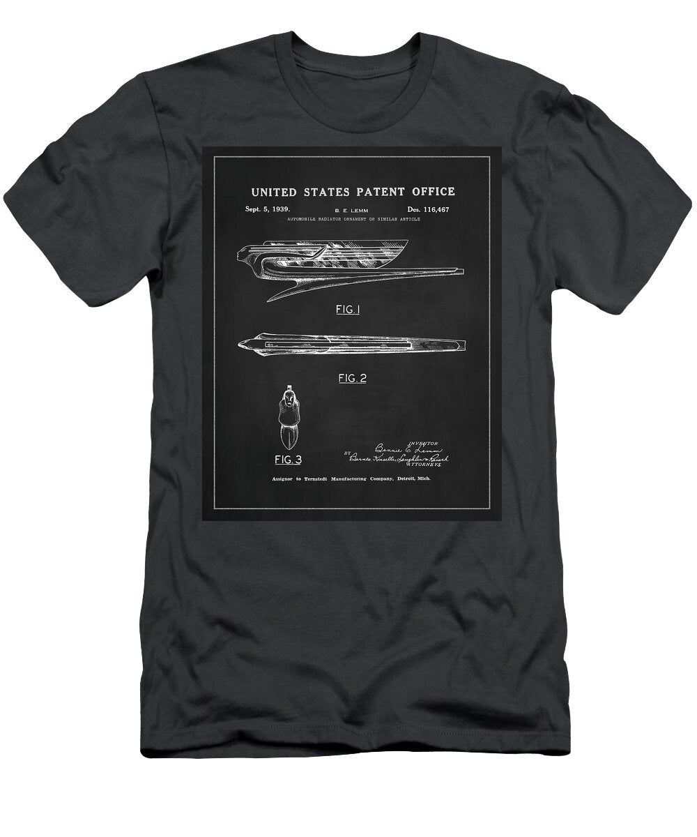 1939 Pontiac Indian Hood Ornament Patent Drawing Dale Kincaid T-Shirt