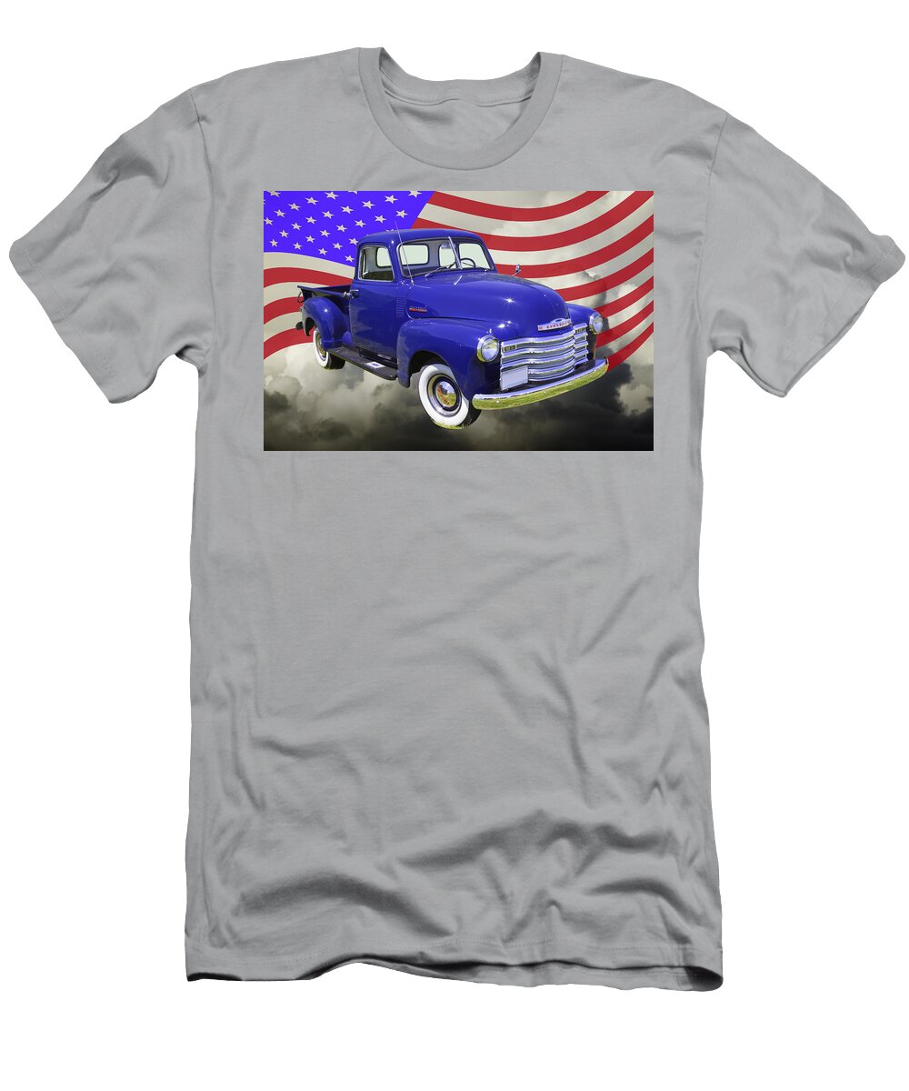1947 Chevrolet Thriftmaster Pickup and American Flag Keith Webber Jr T-Shirt