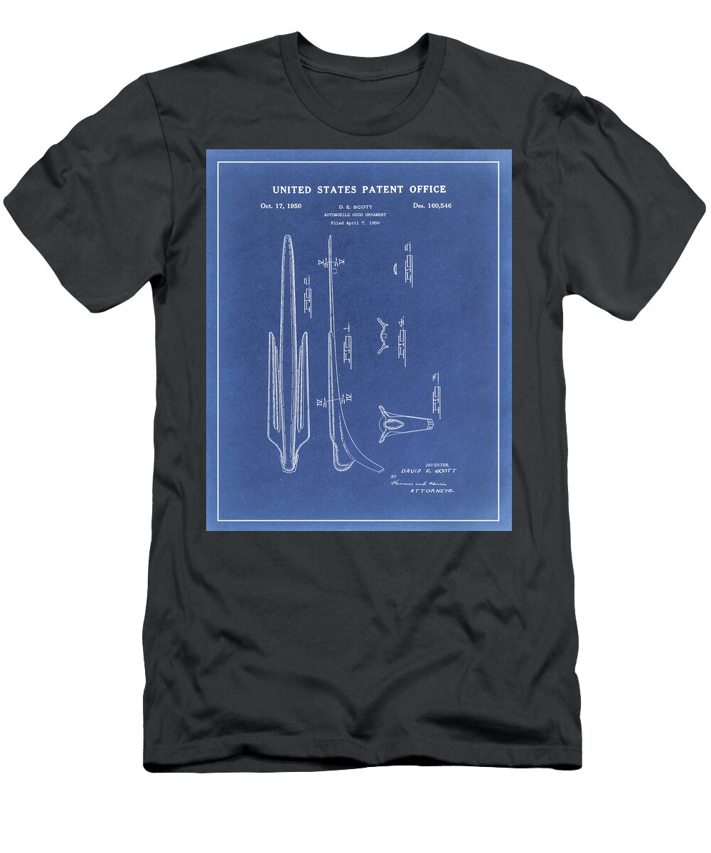 1950 Cadillac Hood Ornament Patent Blueprint Dale Kincaid T-Shirt