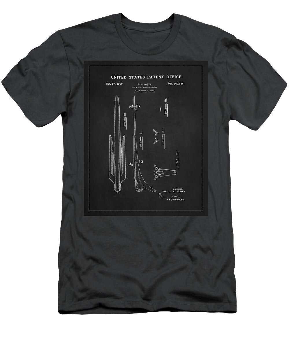 1950 Cadillac Hood Ornament Patent Drawing Dale Kincaid T-Shirt