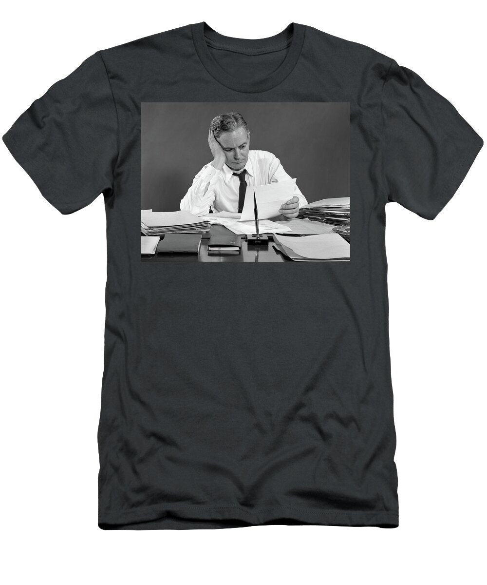 1950s Businessman At Desk Reading Vintage Images T-Shirt