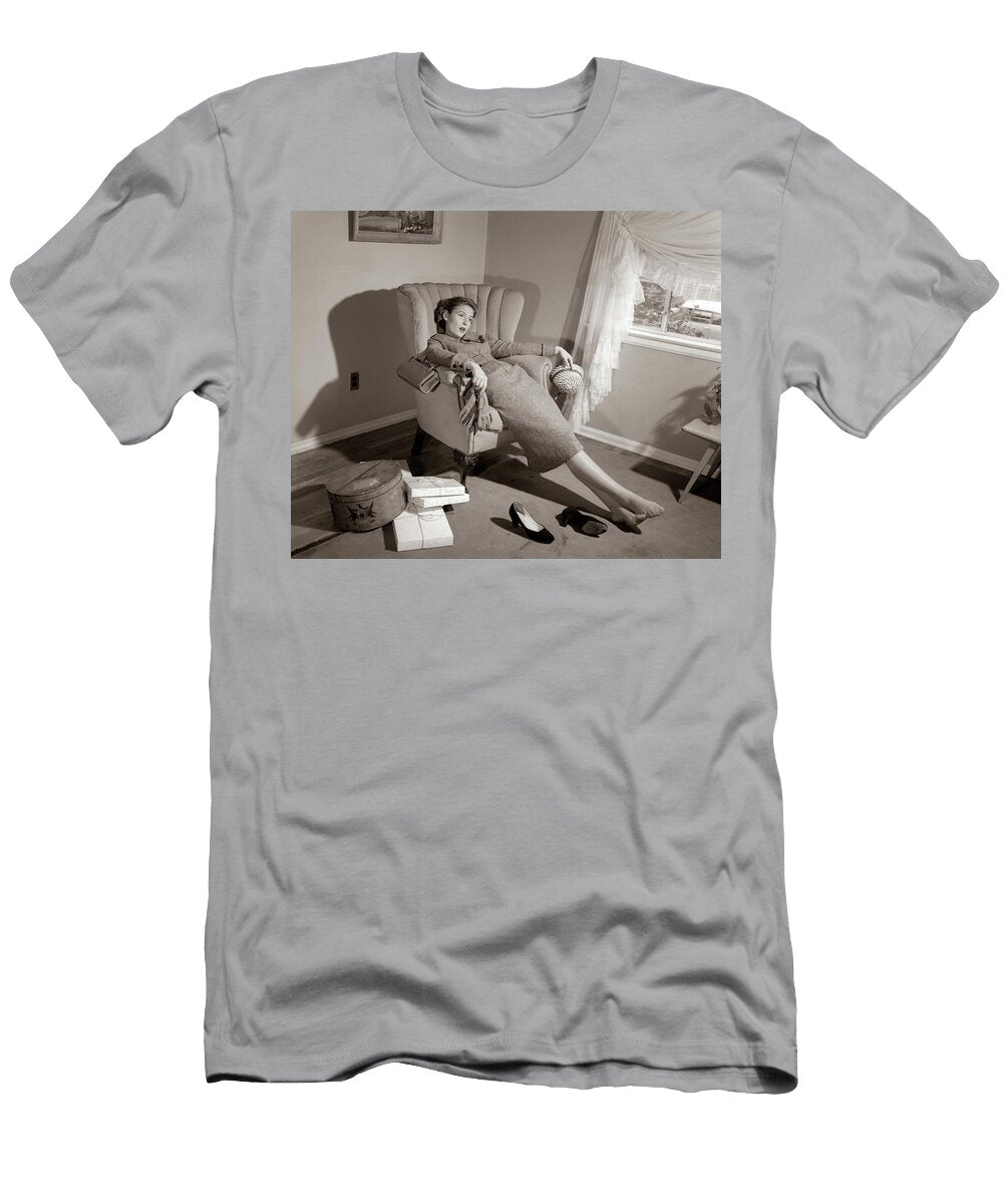 1950s Exhausted Female Slumped in Chair Vintage Images T-Shirt