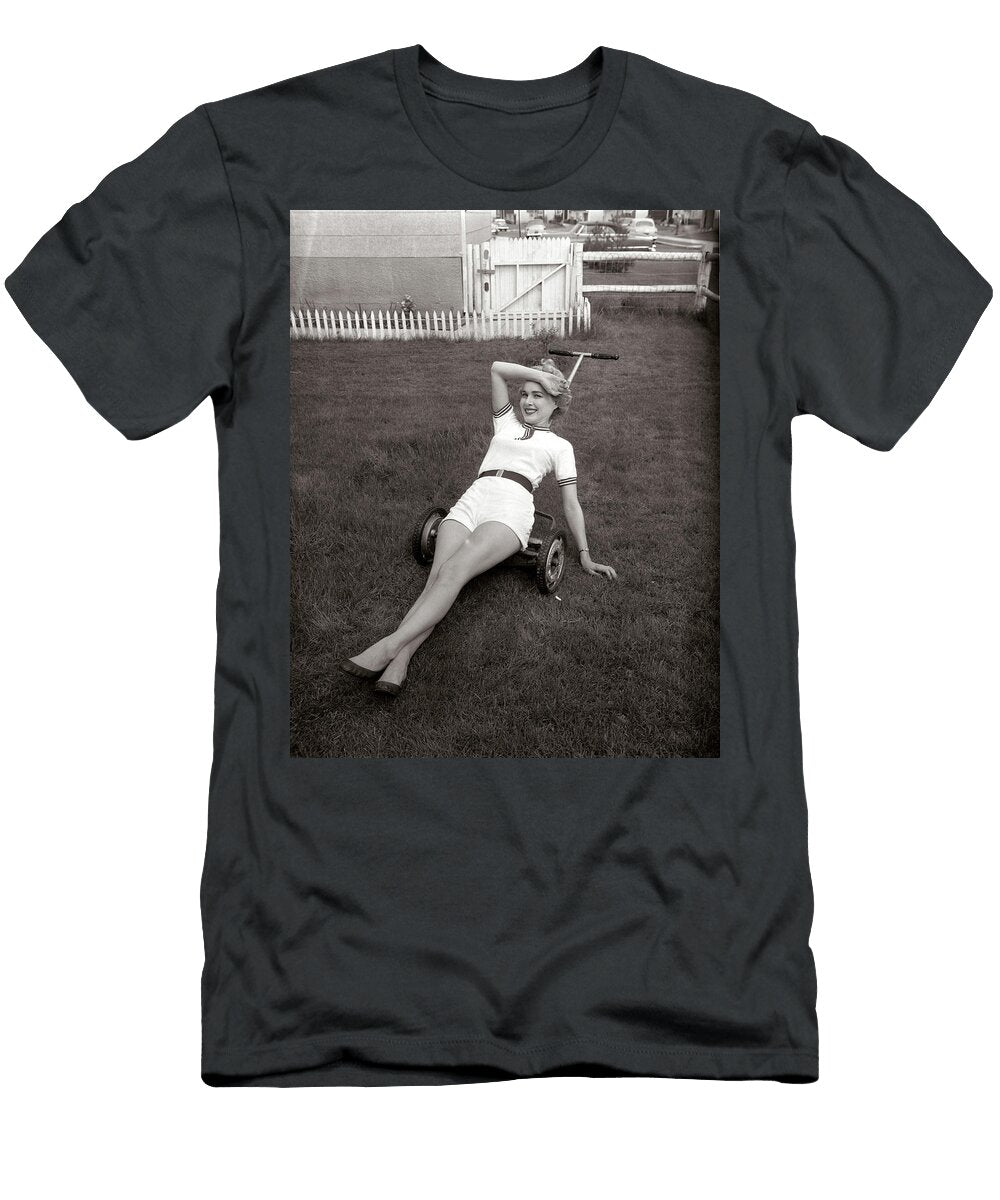 1950s Exhausted Woman Wearing White Vintage Images T-Shirt