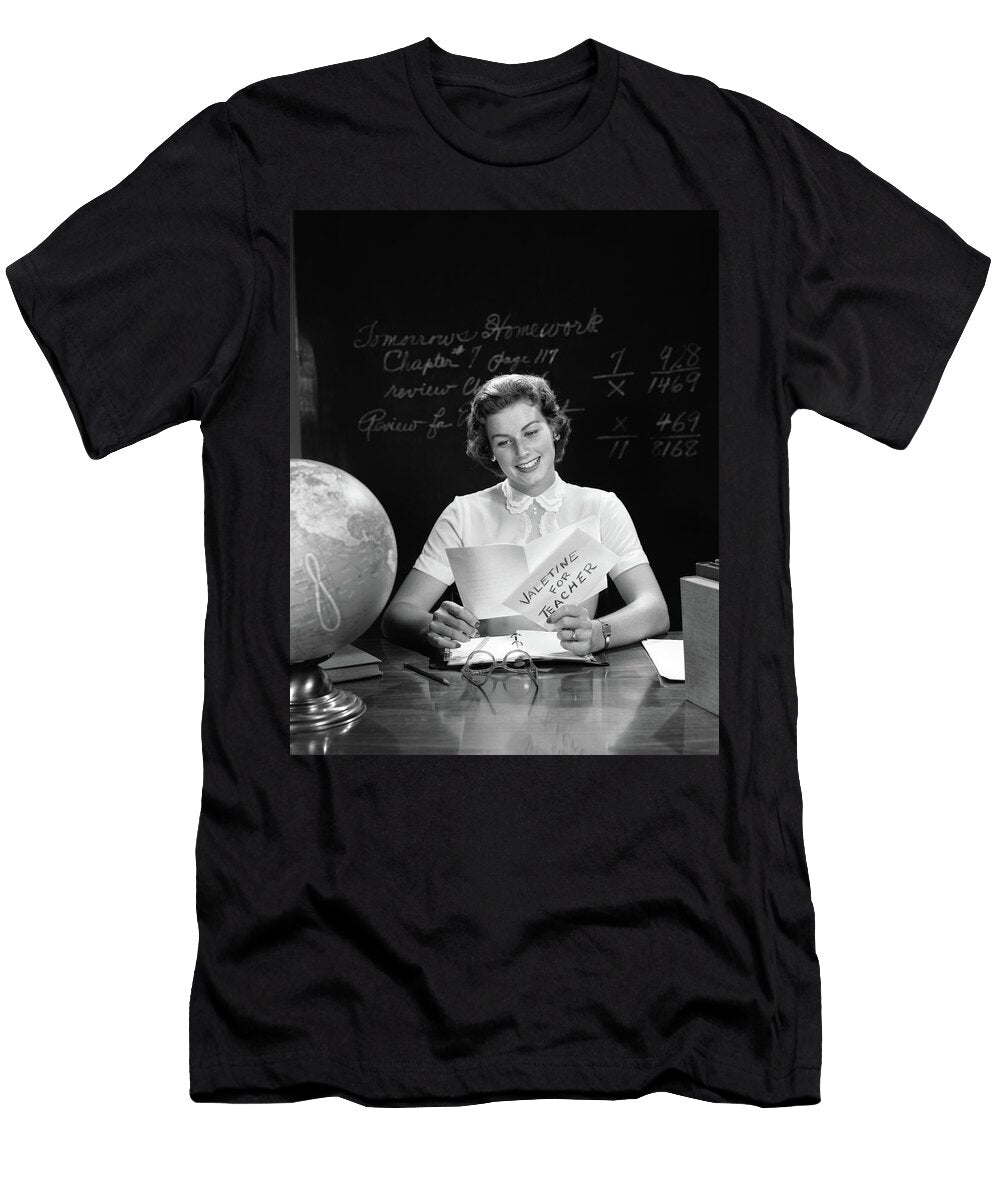 1950s Teacher Reading Valentine Card Vintage Images T-Shirt