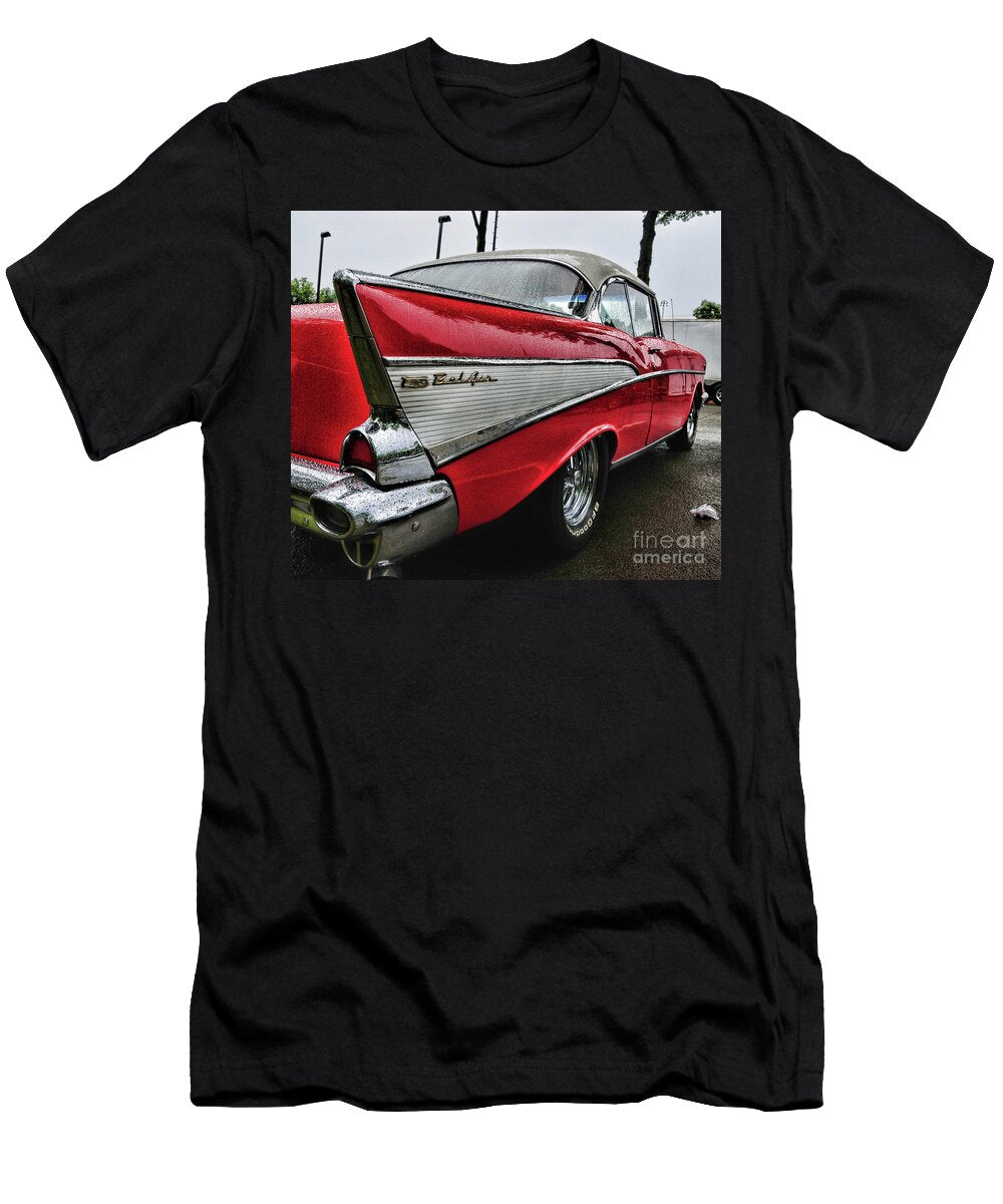1957 Chevy Belair Tailfin Covered in Raindrops Full View Paul Ward T-Shirt