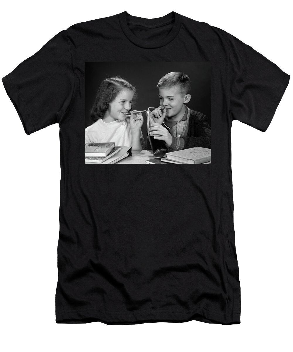1960s Boy and Girl Sharing Single Vintage Images T-Shirt