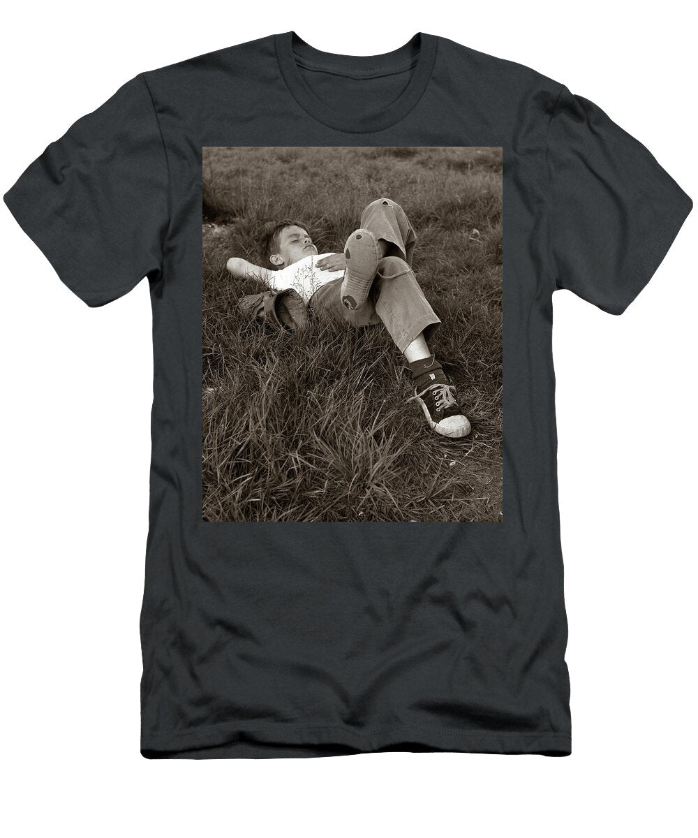 1960s Boy Sleeping in Grass Legs Vintage Images T-Shirt