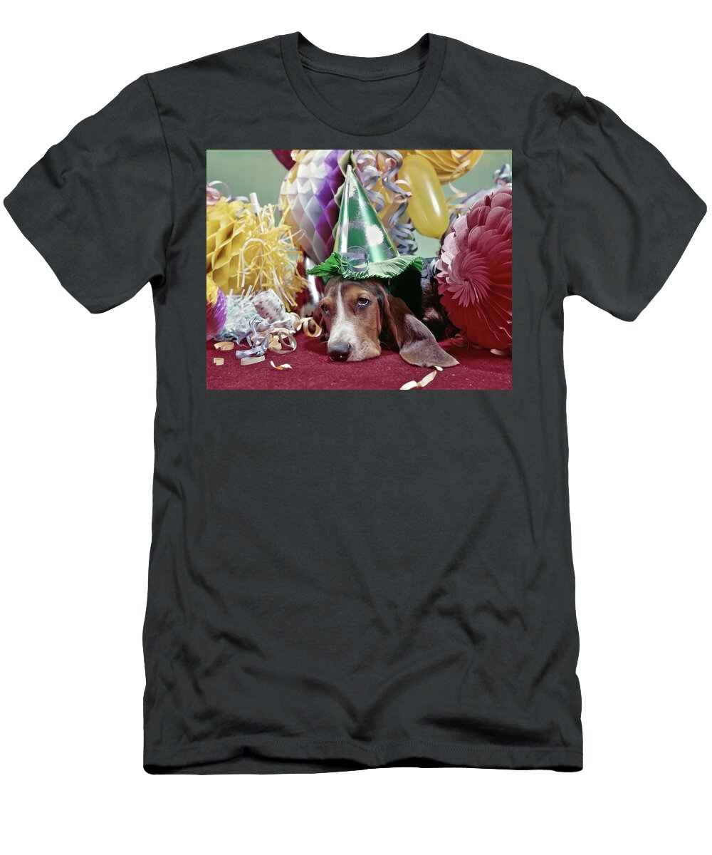 1960s Exhausted Basset Hound with Sad Vintage Images T-Shirt