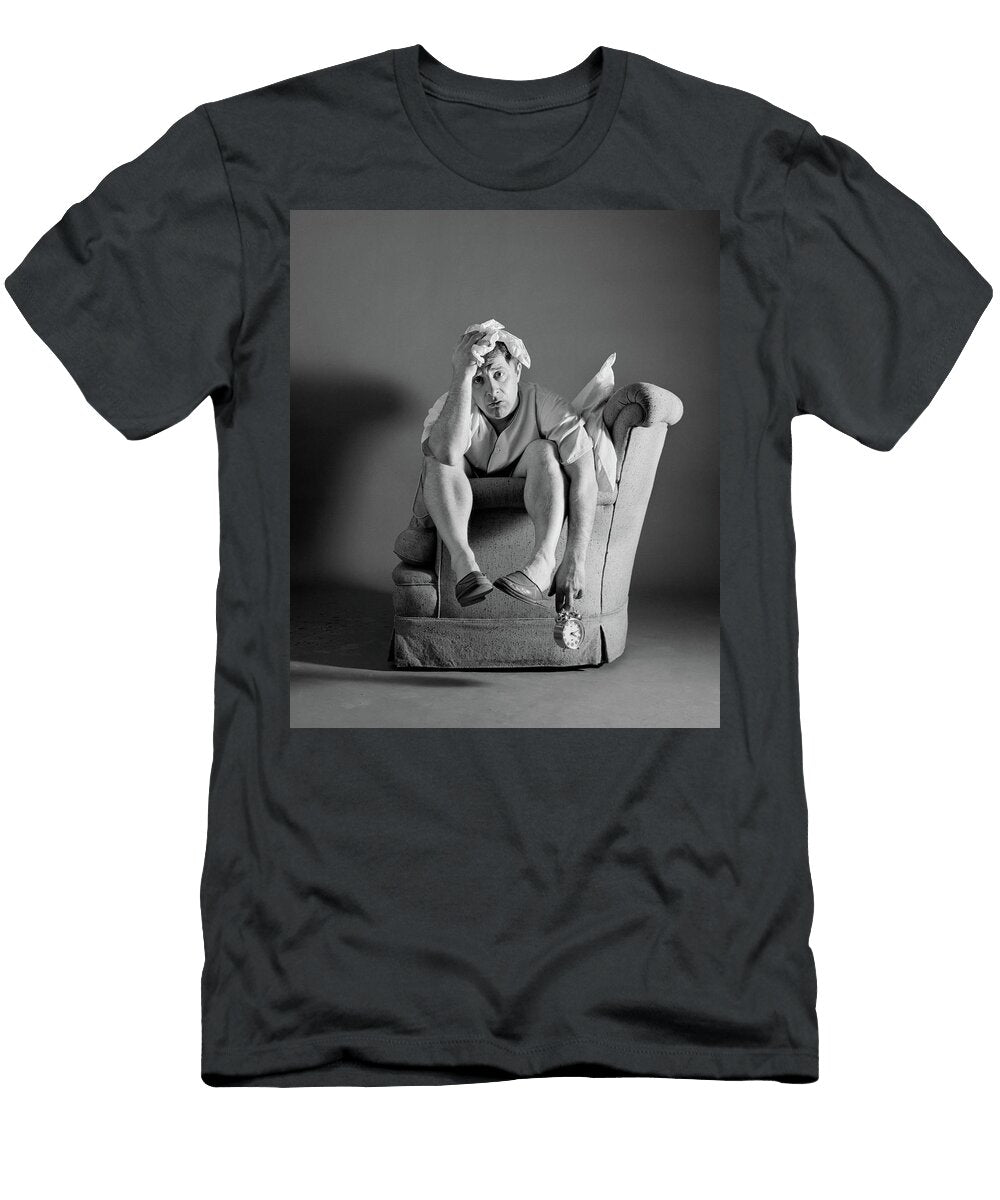 1960s Exhausted Sleepless Man Sitting Vintage Images T-Shirt