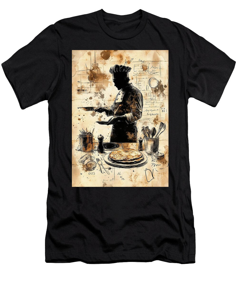 2 a Chef Flipping a Pancake Surrounded By Utensils and Ingredients on a Kitchen Background Cortez Schinner T-Shirt