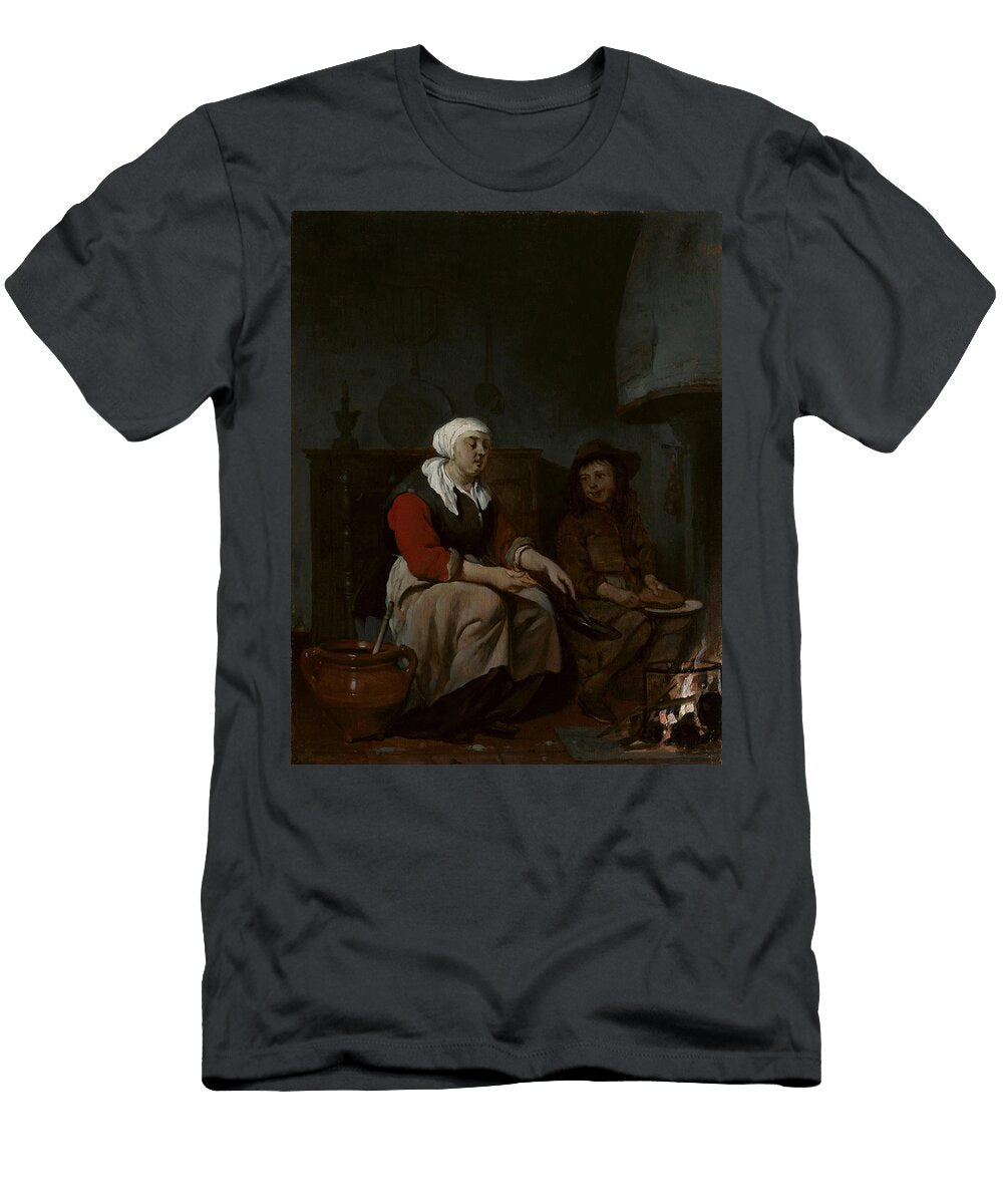 2 a Woman and a Boy Cooking Pancakes Gabri L Metsu T-Shirt