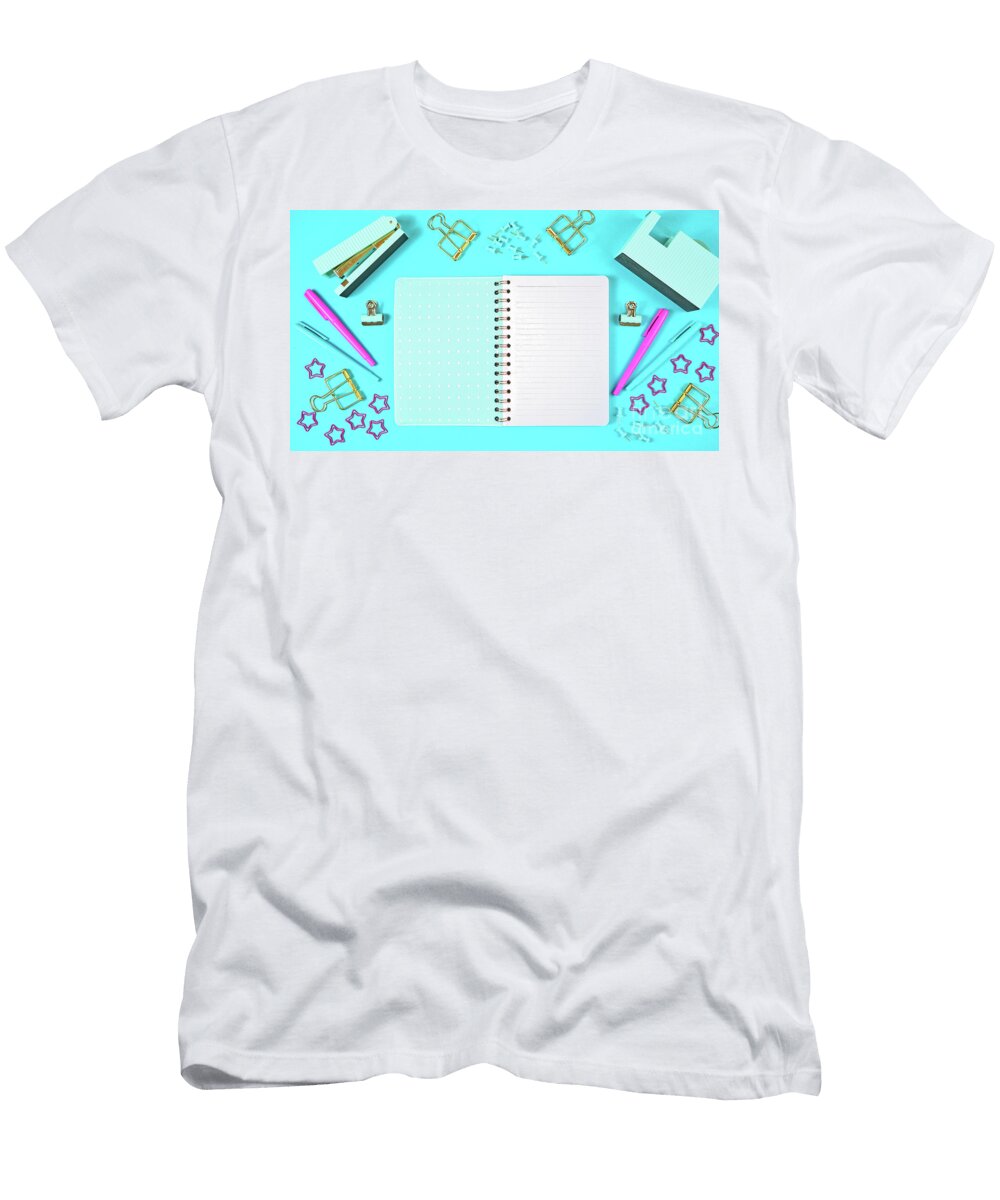 2 Back to School Concept Blue Theme Notebook with Stationery Milleflore Images T-Shirt