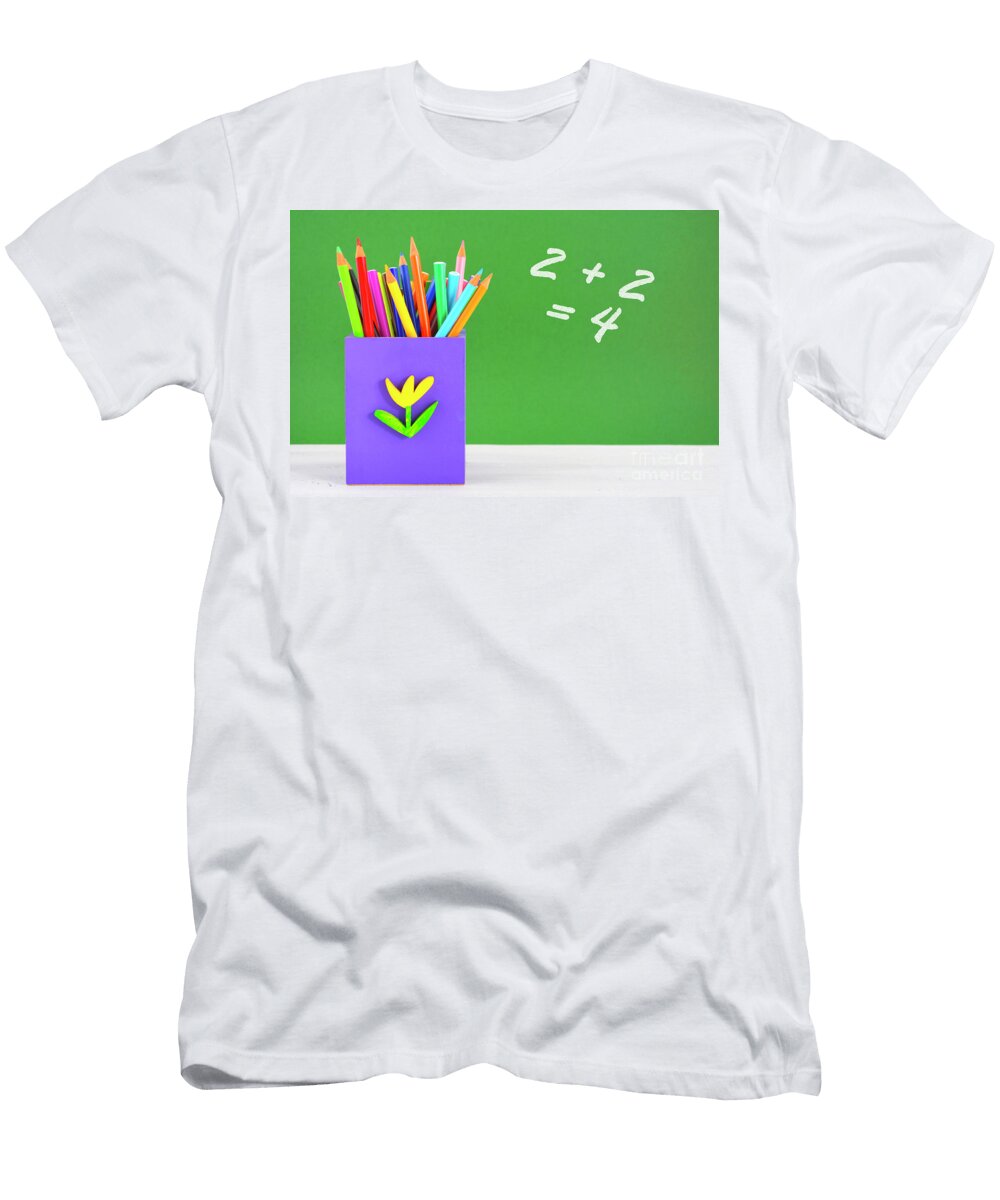 2 Back to School Pencil Box Against Green Chalkboard Milleflore Images T-Shirt