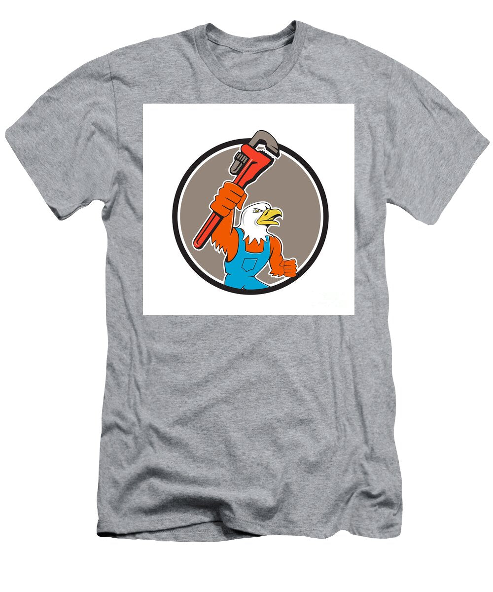 2 Bald Eagle Plumber Monkey Wrench Circle Cartoon Aloysius Patrimonio T-Shirt