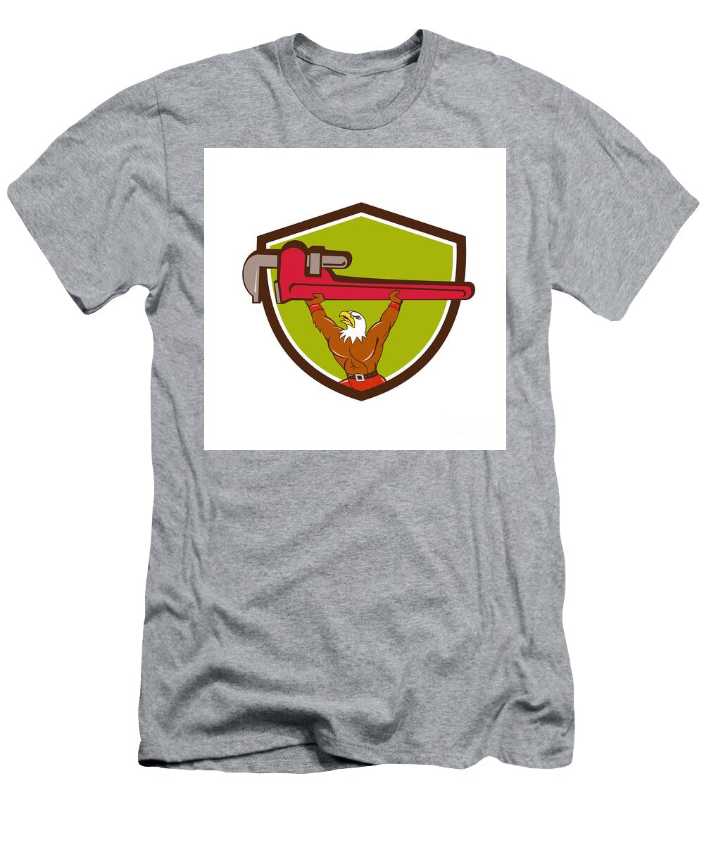 2 Bald Eagle Plumber Monkey Wrench Shield Cartoon Aloysius Patrimonio T-Shirt