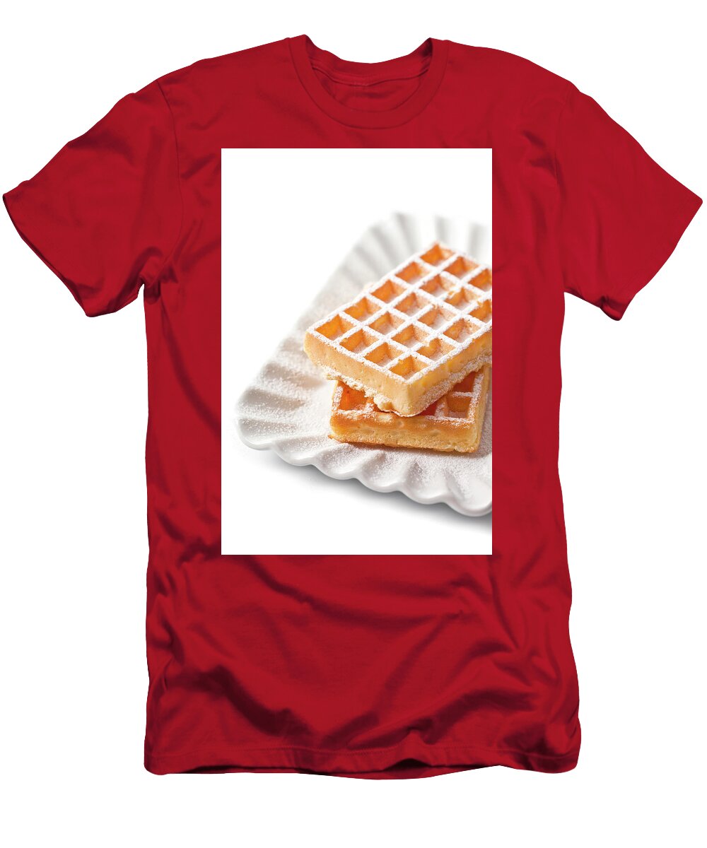 2 Belgium Waffers with Sugar Powder on Ceramic Plate Isolated on W Liss Art Studio T-Shirt