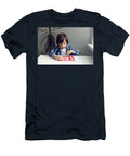 2 Boy Child Draws on Paper with a Ruler on a Table Sitting By the Window Elena Saulich T-Shirt