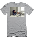 2 Boy Child Sits At a Table Near the Window with a Laptop and Communicates with Relatives Elena Saulich T-Shirt