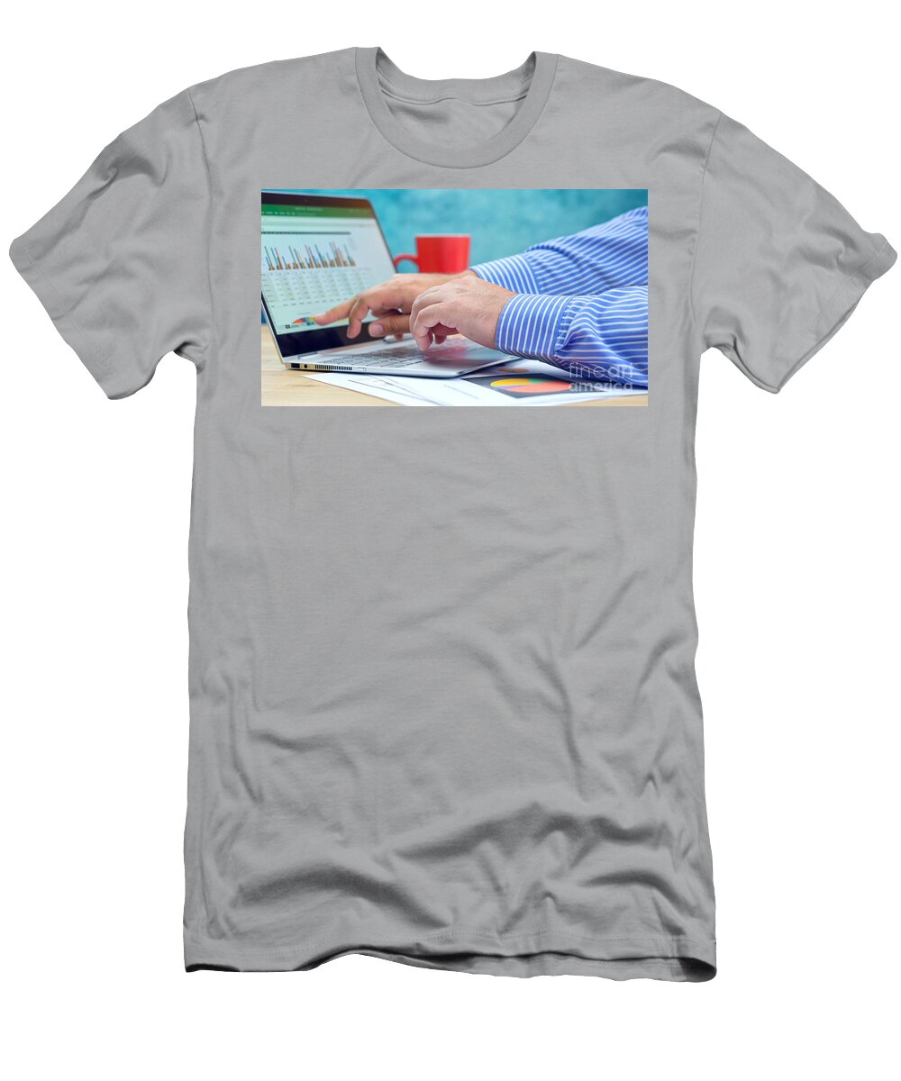 2 Businessman Pointing and Expanding Graphs on Modern Touch Screen Laptop Milleflore Images T-Shirt