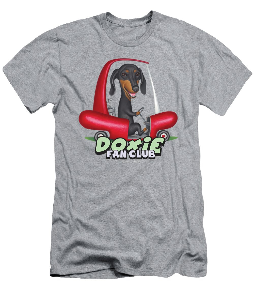 2 Cute Doxie Dog Driving Hotdog Golf Cart on Black Dachshund Driving Golf Cart Sibainu T-Shirt