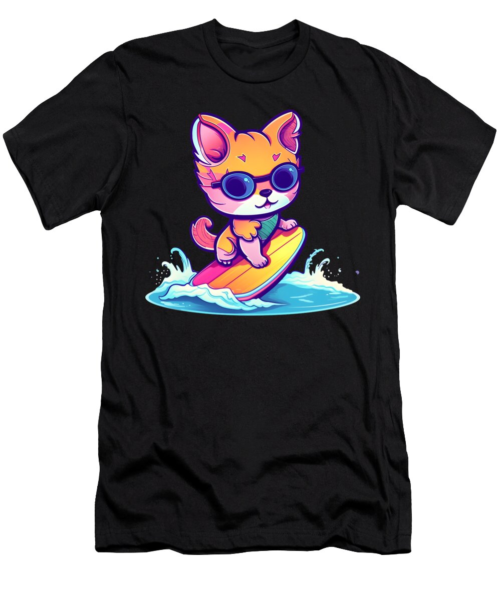 2 Cute Surfing Cat Sweet Birdie Studio T-Shirt