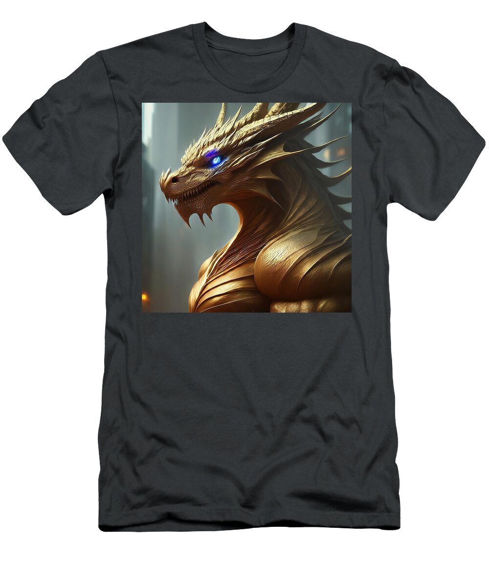 2 Cyberpunk Neon Dragon with Glowing Blue Eyes Talha Khan T-Shirt
