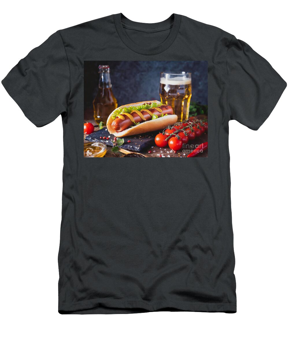 2 Delicious Hot Dog with Spices and Sauce on the Table Beer Fres Viktor Birkus T-Shirt