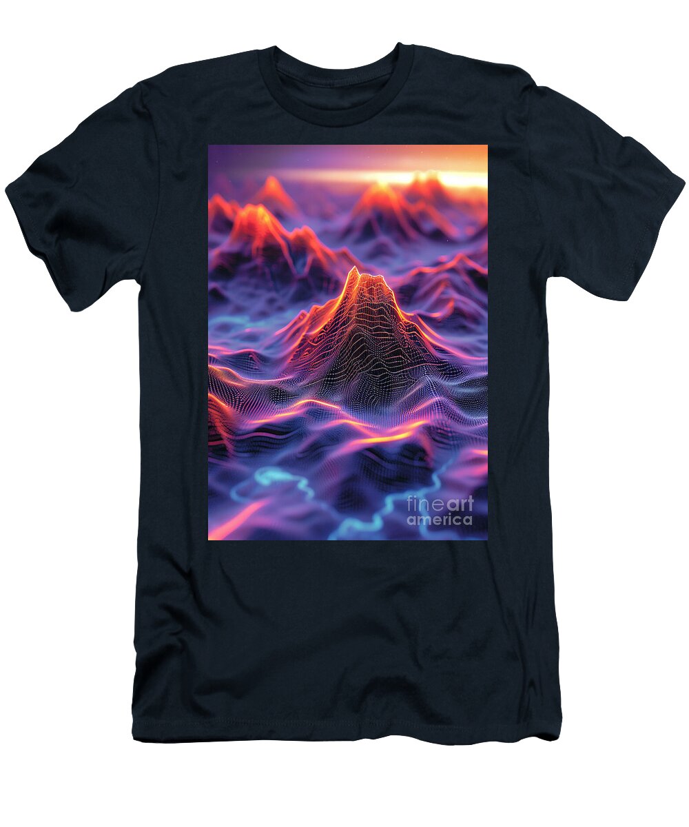 2 Digital Mesh Mountain Scape Retro Synthwave Foc By Asar Studios Artistic Rifki T-Shirt