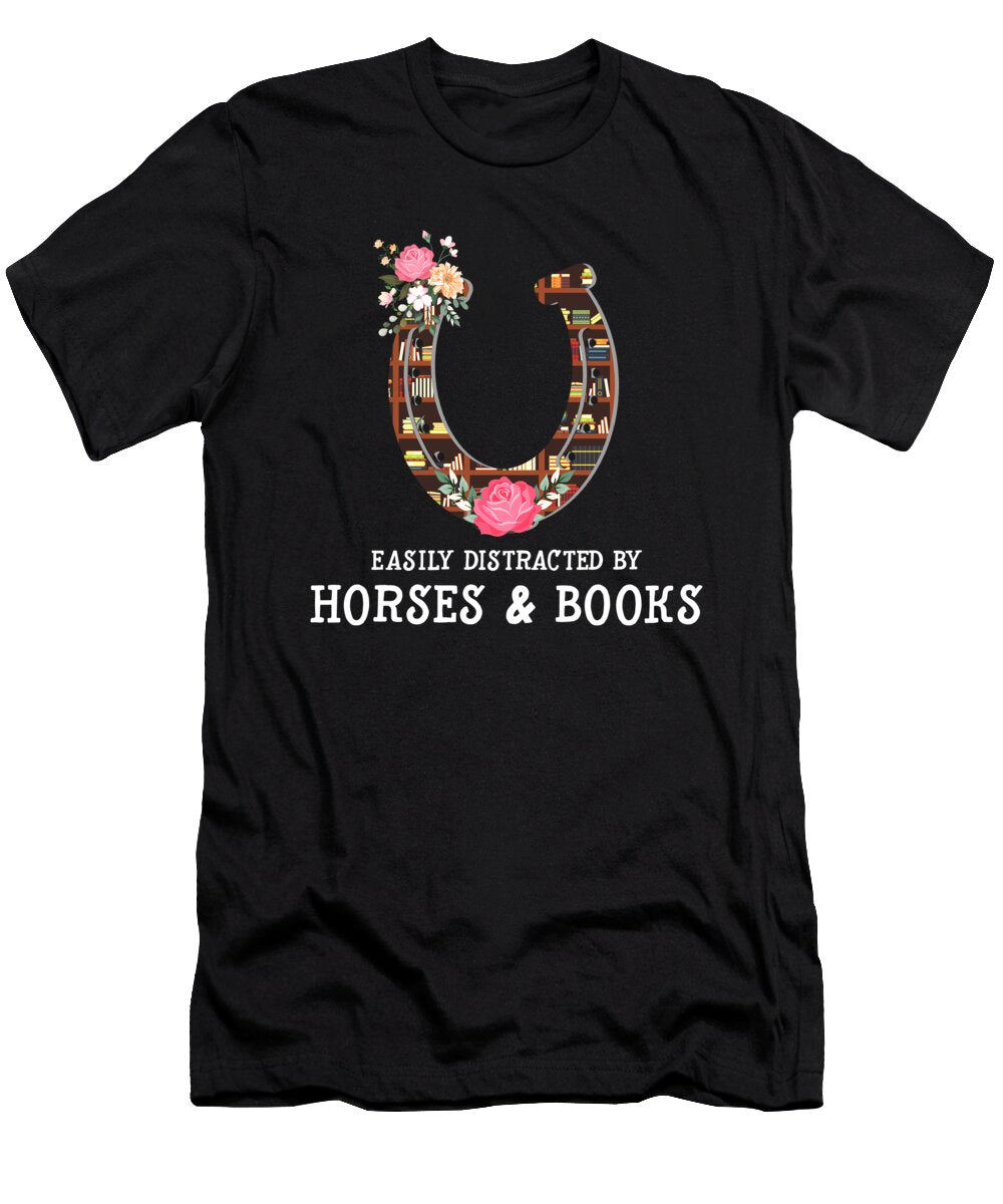 2 Easily Distracted By Horses and Books I Love Books Thomas Larch T-Shirt